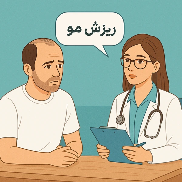 تصویر مشاوره فرد با پزشک درباره درمان ریزش مو